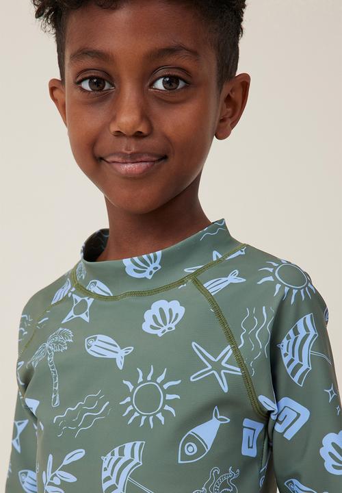 Cotton On - Flynn long sleeve raglan rash vest - swag green/dusk blue santorini