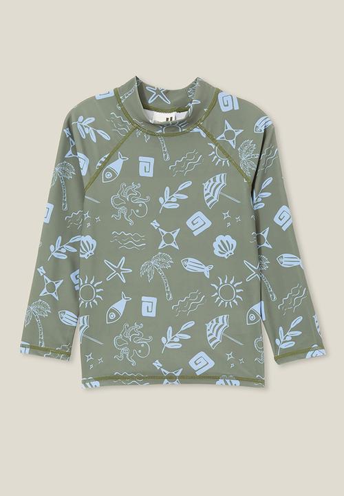Cotton On - Flynn long sleeve raglan rash vest - swag green/dusk blue santorini