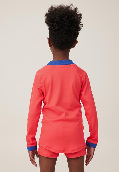 Cotton On - Flynn long sleeve raglan rash vest - anthurium/rib