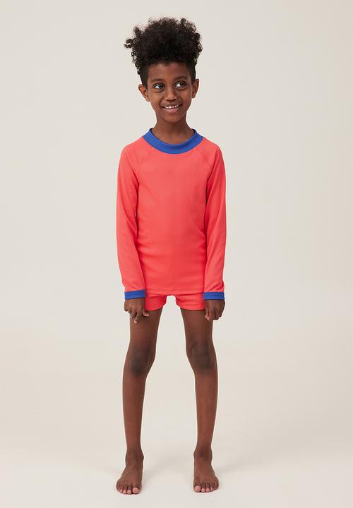 Cotton On - Flynn long sleeve raglan rash vest - anthurium/rib