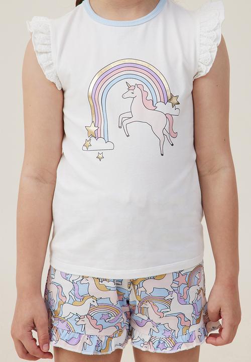 Cotton On - Stacey short sleeve flutter pyjama set - vanilla/dreamin  unicorns