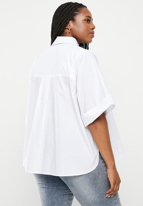 Me&B - Plus cotton boxy shirt with kimono sleeve - white