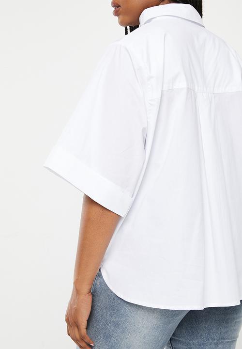Me&B - Plus cotton boxy shirt with kimono sleeve - white