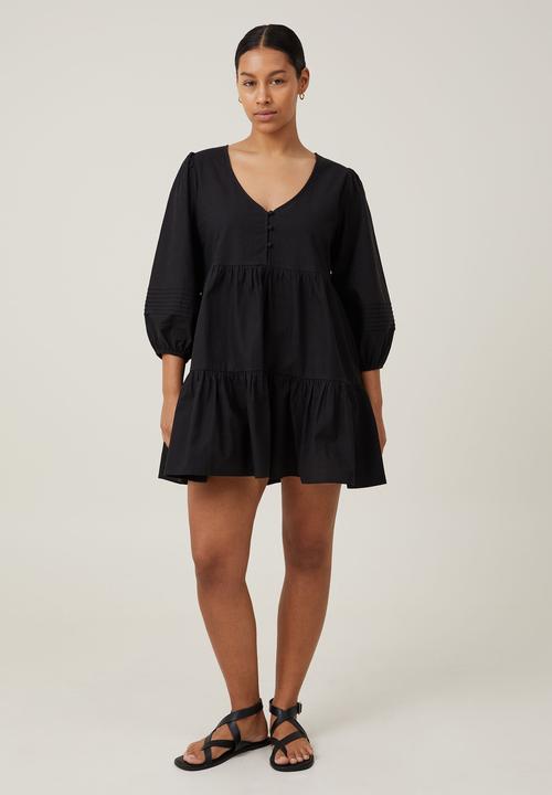 Cotton On - Remmie long sleeve mini dress - black