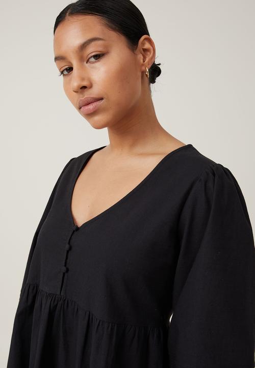 Cotton On - Remmie long sleeve mini dress - black