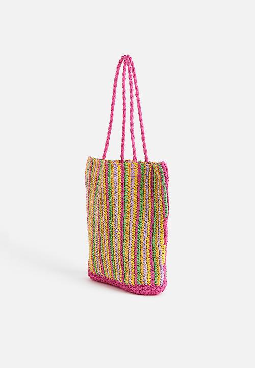 H&M - Straw shopper - cerise striped