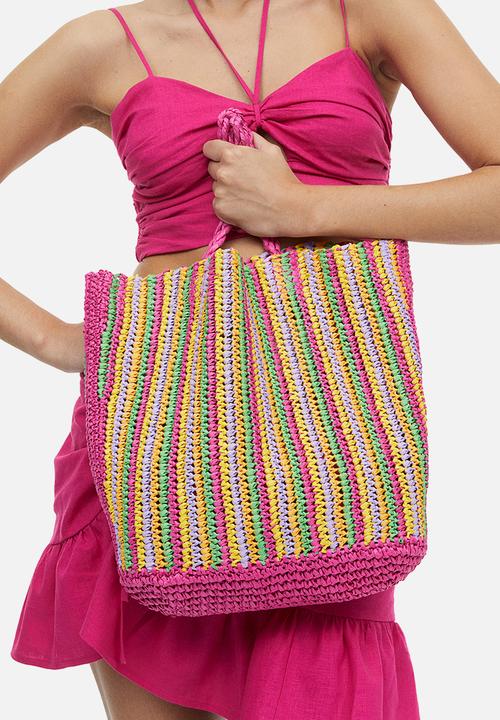 H&M - Straw shopper - cerise striped
