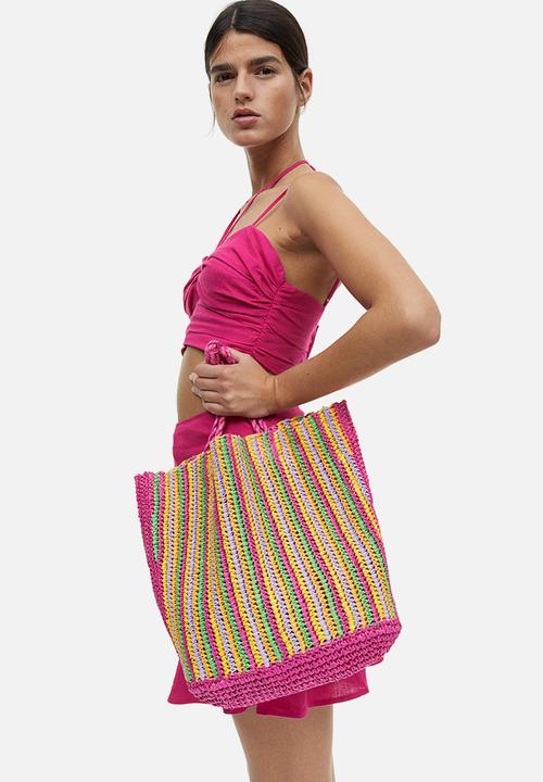H&M - Straw shopper - cerise striped
