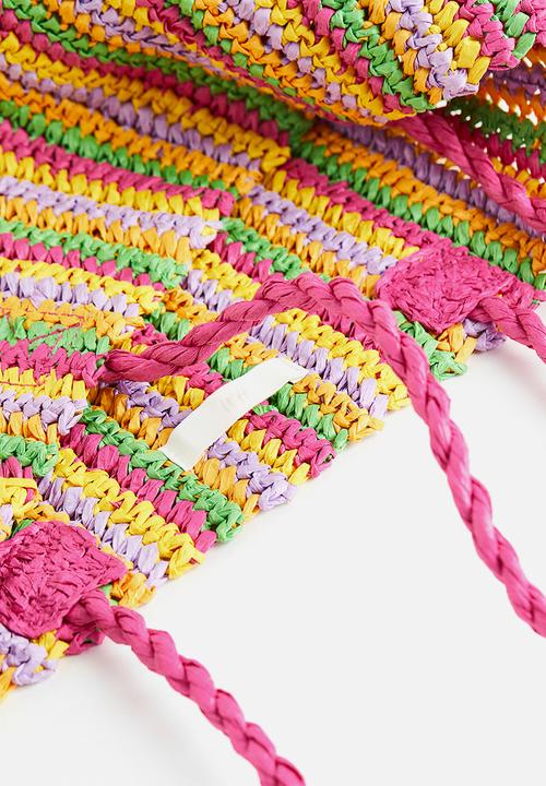 H&M - Straw shopper - cerise striped
