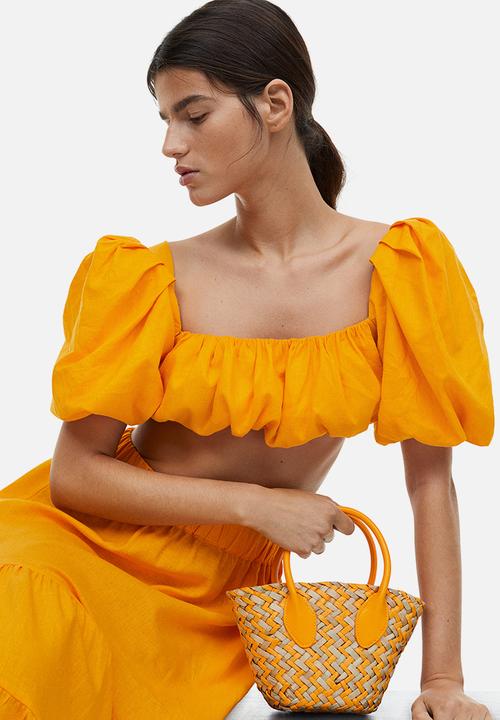 H&M - Mini straw shopper - orange & beige