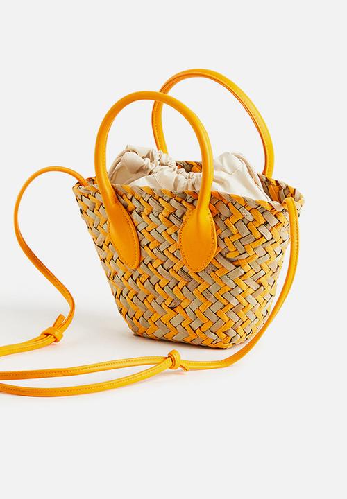 H&M - Mini straw shopper - orange & beige