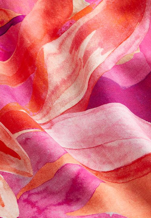 H&M - Linen-blend dress - cerise leaf-patterned