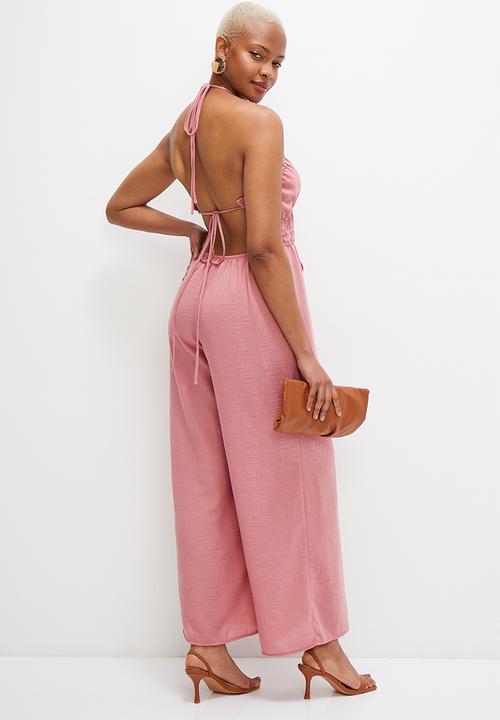 MILLA - Boho ruched jumpsuit - dusty rose