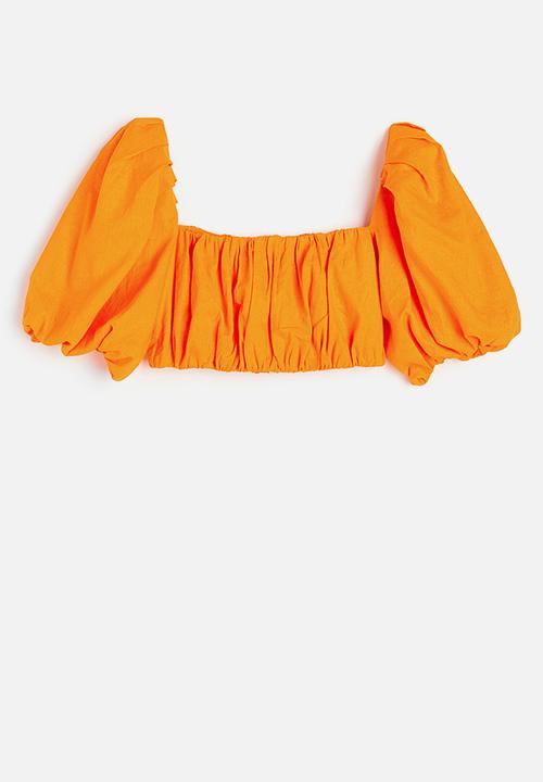 H&M - Linen-blend crop top - orange