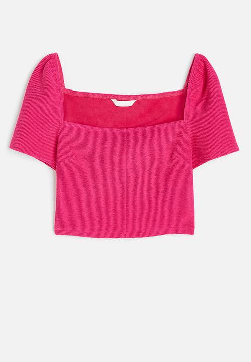 H&M - Square-neck cropped top - cerise 