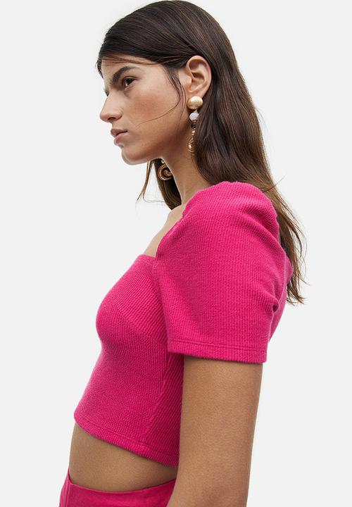 H&M - Square-neck cropped top - cerise 