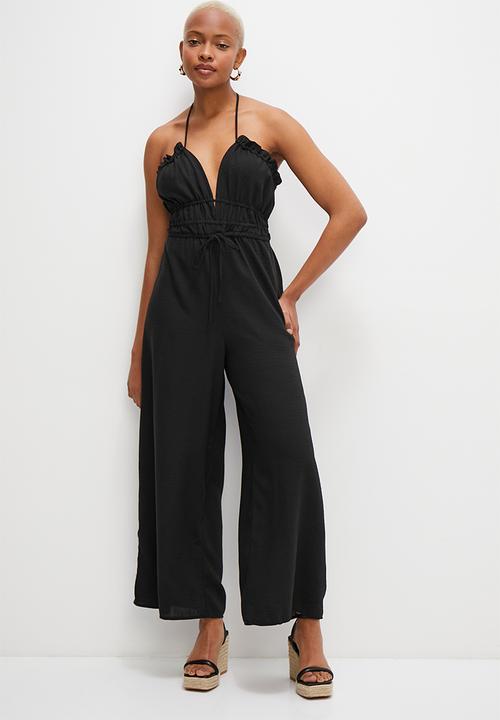 MILLA - Boho ruched jumpsuit - black
