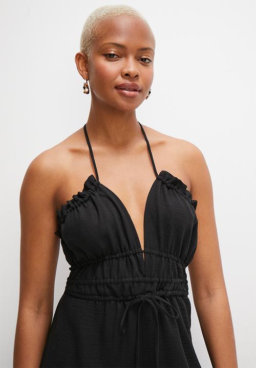 MILLA - Boho ruched jumpsuit - black