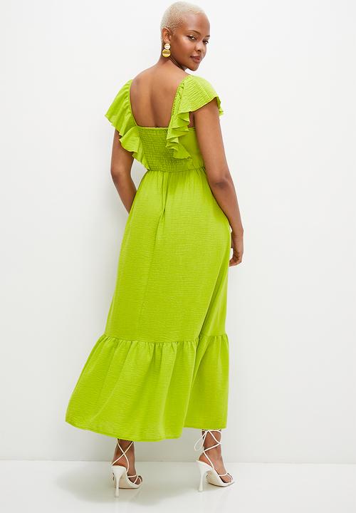 MILLA - Tiered dress with ruffle detail - lime