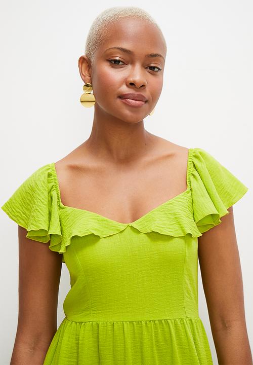 MILLA - Tiered dress with ruffle detail - lime