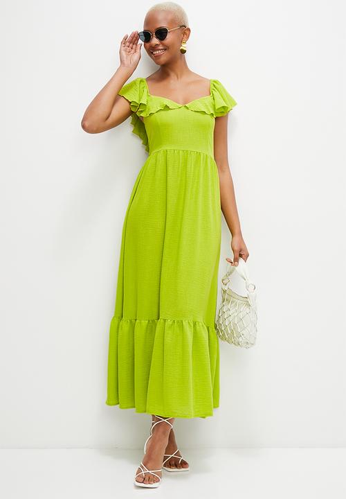 MILLA - Tiered dress with ruffle detail - lime