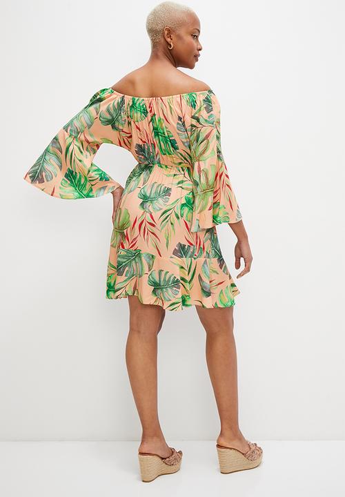 MILLA - Bardot fit and flare mini with tassle trim - floral