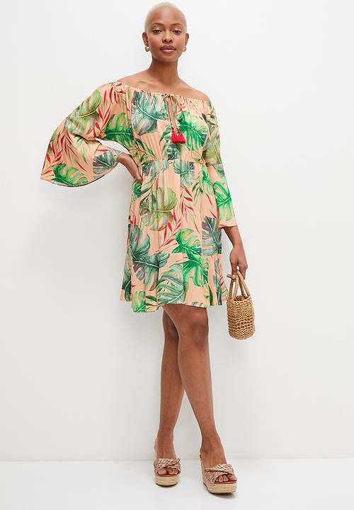 MILLA - Bardot fit and flare mini with tassle trim - floral