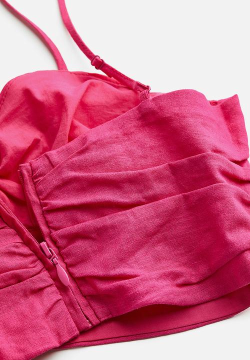 H&M - Linen-blend cropped top - cerise