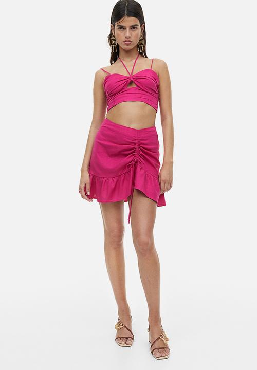 H&M - Linen-blend cropped top - cerise