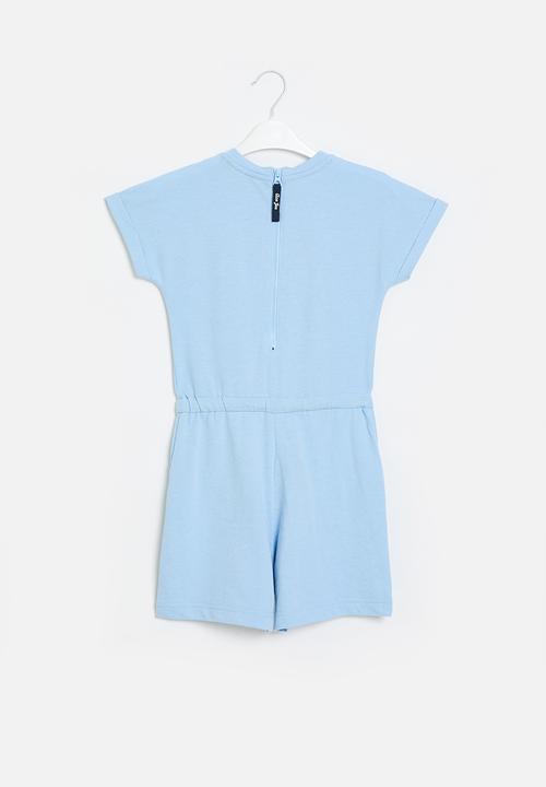 Aca Joe - Knitted denim embroidered chambray playsuit - light blue