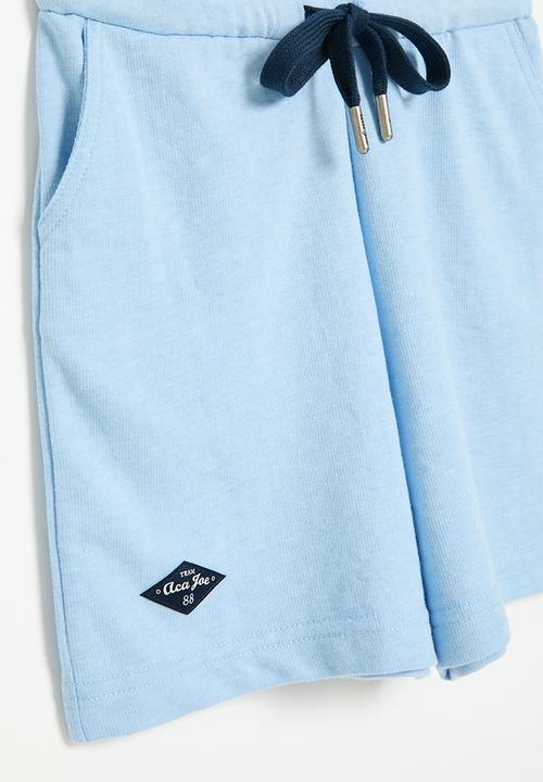 Aca Joe - Knitted denim embroidered chambray playsuit - light blue