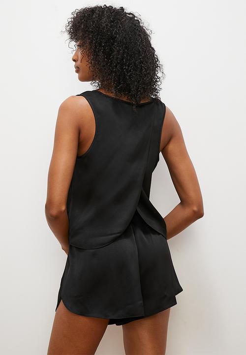 edit - Satin vest and short set - black