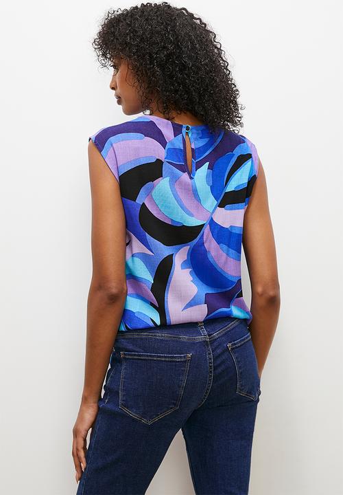 edit - Basic woven shell - blues abstract