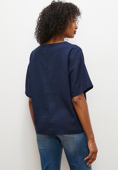 edit - Oversized linen boxy tee - navy