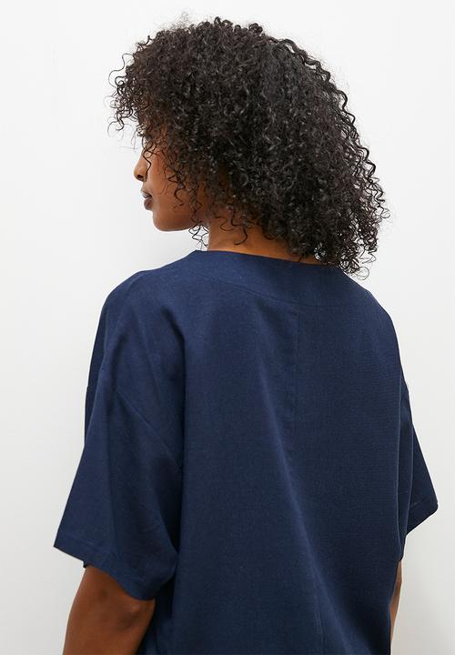 edit - Oversized linen boxy tee - navy