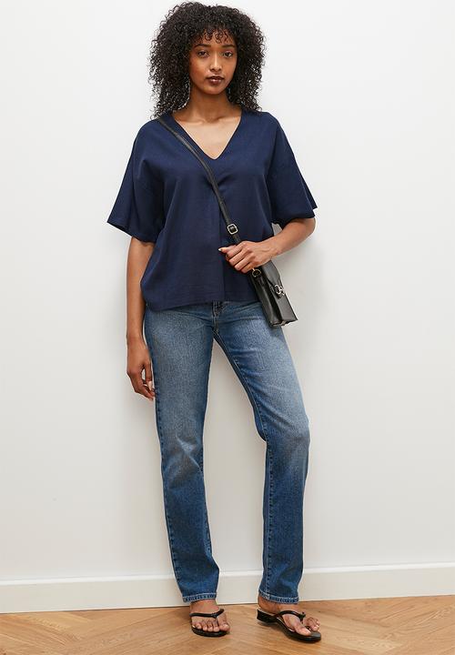 edit - Oversized linen boxy tee - navy