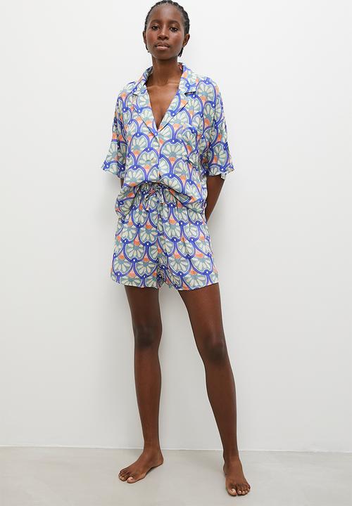 Superbalist - Printed shirt & short set - blue mediterranean
