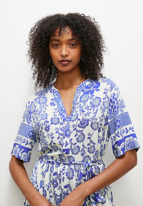 edit - Fit and flare shirt dress - boho border print