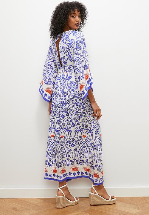 edit - V neck empire midi dress - tiny white rabbit print