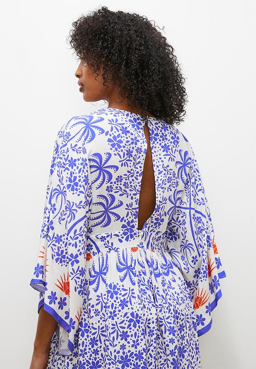 edit - V neck empire midi dress - tiny white rabbit print