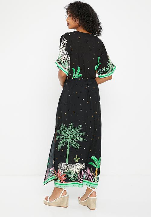 Me&B - Knot detail kaftan dress - black tiger
