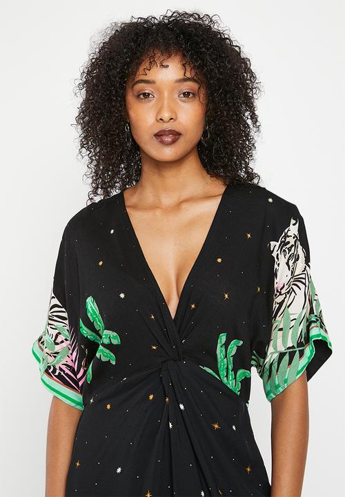 Me&B - Knot detail kaftan dress - black tiger
