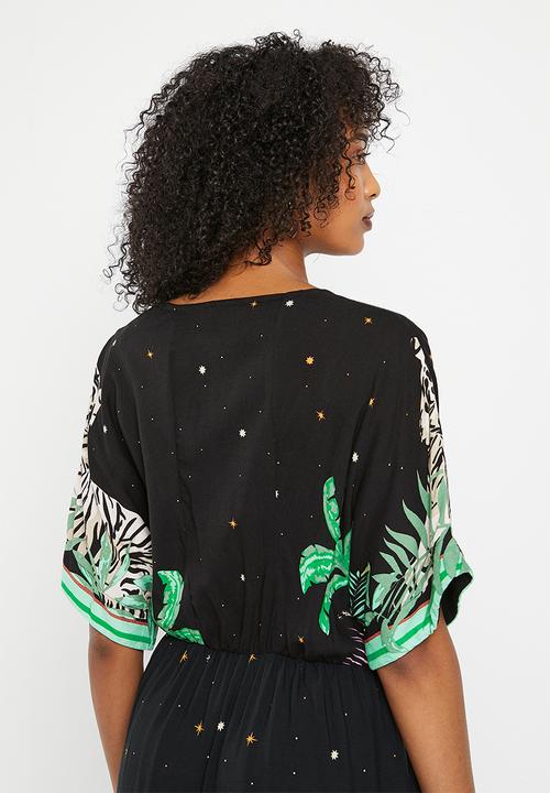 Me&B - Knot detail kaftan dress - black tiger
