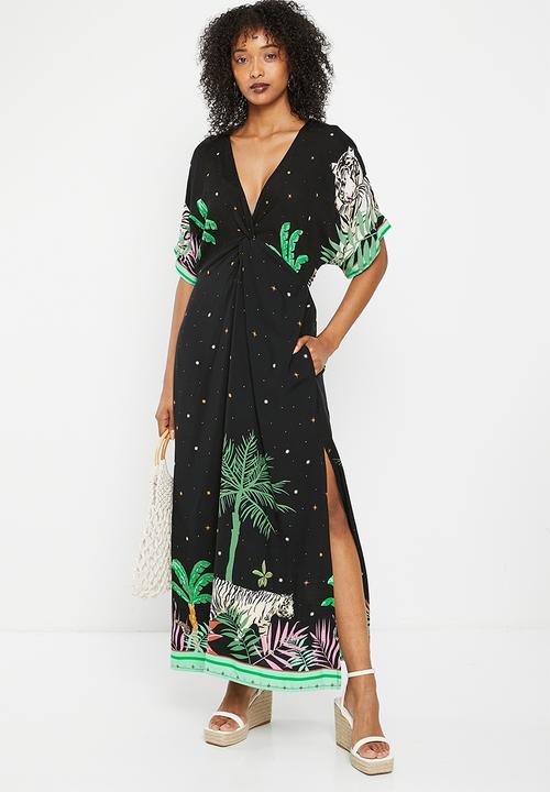 Me&B - Knot detail kaftan dress - black tiger