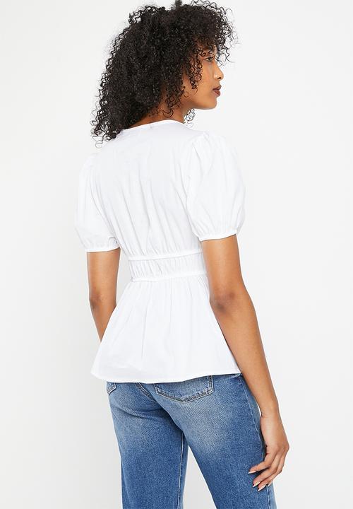 Me&B - The elasticated v-neck cotton blouse - white