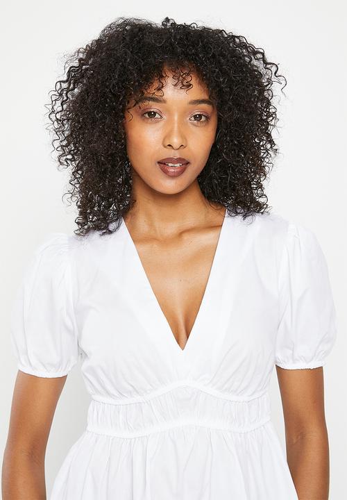 Me&B - The elasticated v-neck cotton blouse - white
