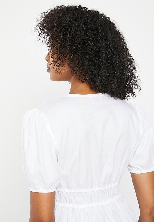 Me&B - The elasticated v-neck cotton blouse - white