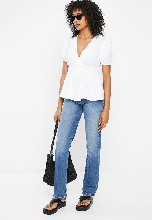 Me&B - The elasticated v-neck cotton blouse - white