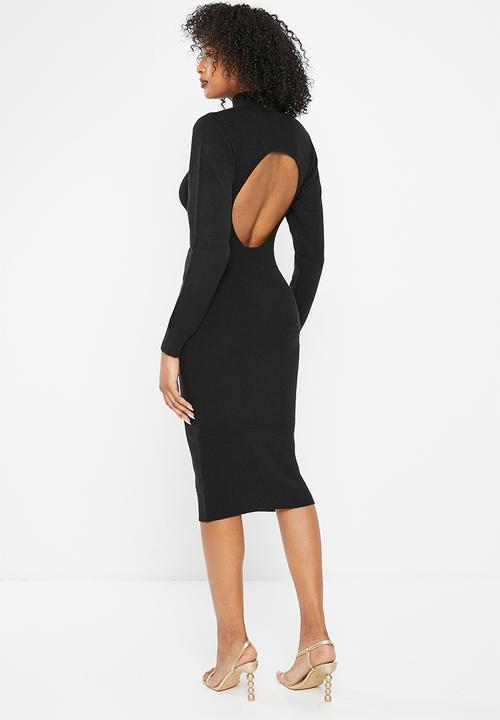 Missguided - High neck open back midaxi dress - black
