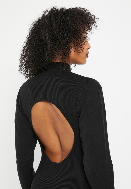 Missguided - High neck open back midaxi dress - black